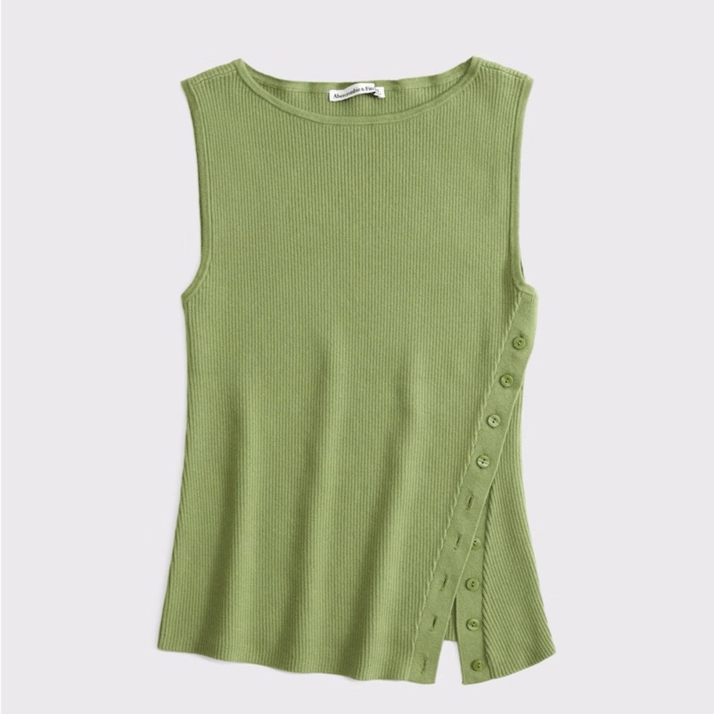 Abercrombie & Fitch Olive Green Ribbed Button-Trim Tank - Picture 1 of 3